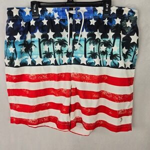 Reel‎ Legends Men's XXL Swim Trunks USA American Stars Stripes Palm Trees